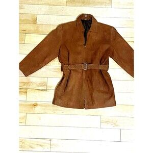 VTG Suede Leather Belted Women's Jacket Fully Lined Hidden pockets Size Small